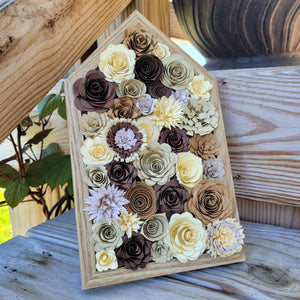 Brown and Cream Paper Flowers Framed Wall Art, Farmhouse Country Home Decor