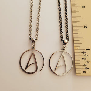 Atheism Necklace, Your Choice of Gunmetal or Silver Rolo Chain, Mens Jewelry
