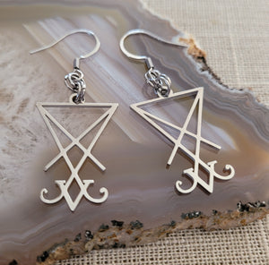 Lucifers Sigil Earrings, Stainless Steel Dangle Drop Earrings