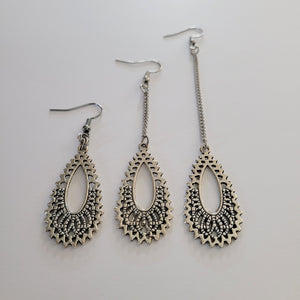 Paisley Filligree Earrings, Your Choice of Three Lengths, Dangle Drop Chain Earrings