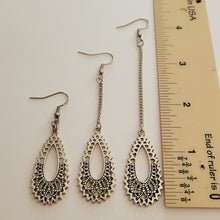 Load image into Gallery viewer, Paisley Filligree Earrings, Your Choice of Three Lengths, Dangle Drop Chain Earrings
