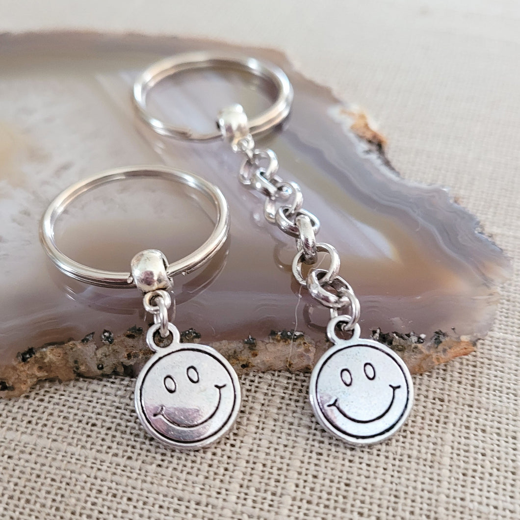 Smiley Face Keychain, 90s Key Ring, Backpack or Purse Charm, Zipper Pull