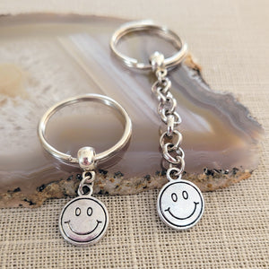 Smiley Face Keychain, 90s Key Ring, Backpack or Purse Charm, Zipper Pull