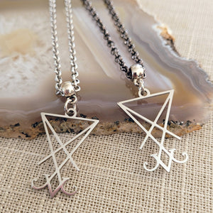 Lucifers Sigil Necklace, Your Choice of Gunmetal or Silver Rolo Chain, Mens Jewelry