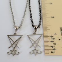 Load image into Gallery viewer, Lucifers Sigil Necklace, Your Choice of Gunmetal or Silver Rolo Chain, Mens Jewelry
