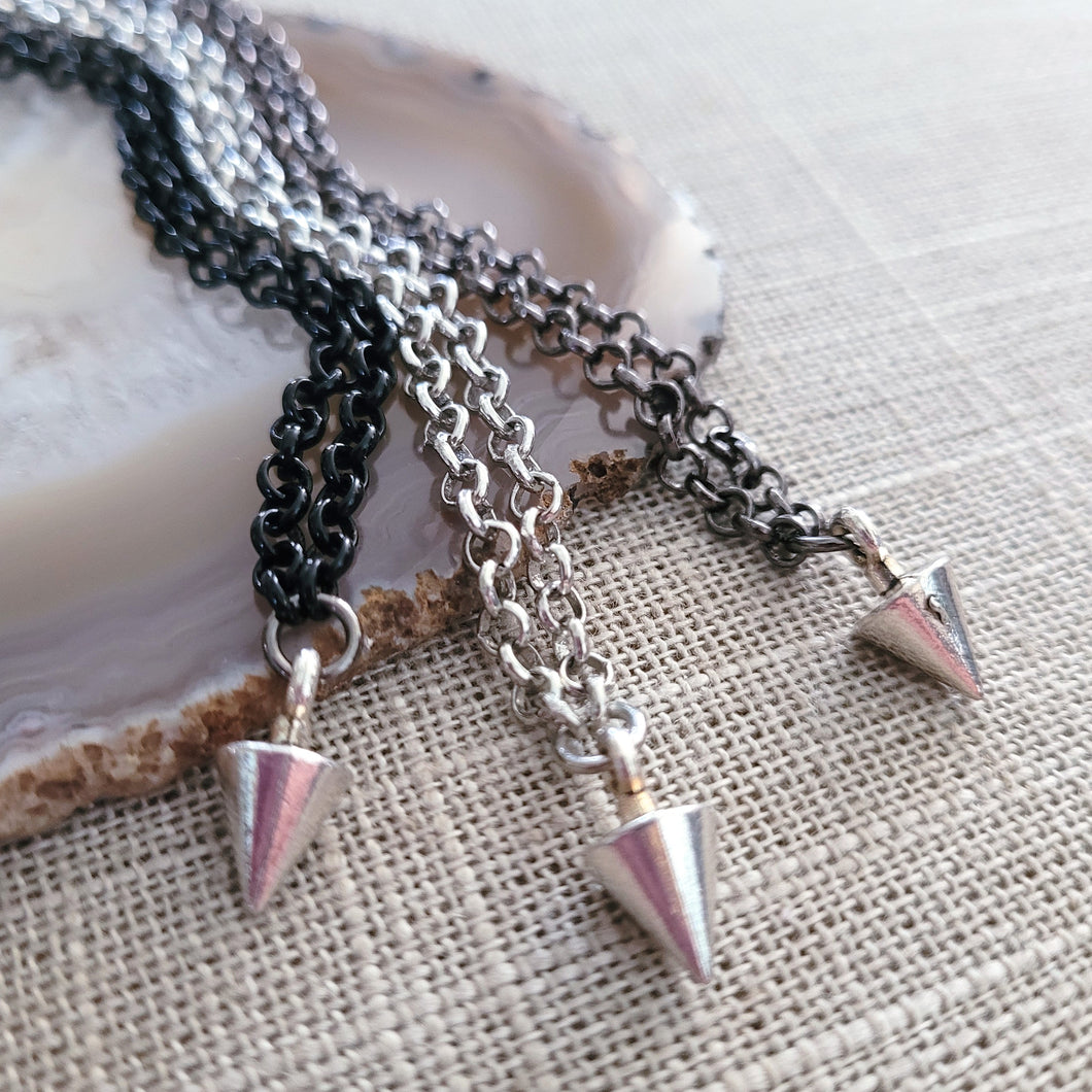 Spike Necklace Necklace, Silver Bullet on Your Choice of 3 Rolo Chains Finishes , Mixed Metals, Mens Jewelry