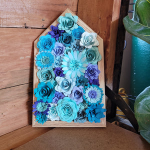 Blue Paper Flowers Framed Wall Art, Farmhouse Country Home Decor