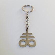 Load image into Gallery viewer, Leviathan Cross Keychain, Backpack or Purse Charm, Zipper Pull, Stainless Steel Charm, Satanic Cross
