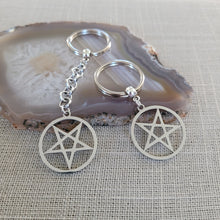 Load image into Gallery viewer, Inverted Pentagram Keychain, Five Pointed Star, Backpack or Purse Charm, Zipper Pull
