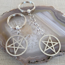 Load image into Gallery viewer, Inverted Pentagram Keychain, Five Pointed Star, Backpack or Purse Charm, Zipper Pull
