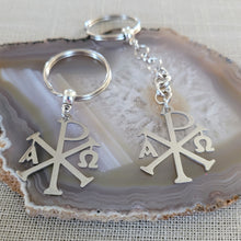 Load image into Gallery viewer, Alpha and Omega Cross Keychain, Backpack or Purse Charm, Zipper Pull
