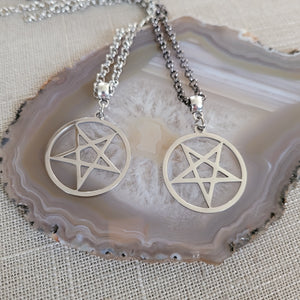 Inverted Pentagram Necklace, Your Choice of Gunmetal or Silver Rolo Chain, Mens Jewelry