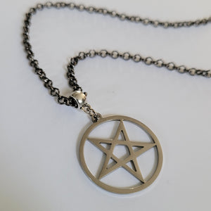 Inverted Pentagram Necklace, Your Choice of Gunmetal or Silver Rolo Chain, Mens Jewelry