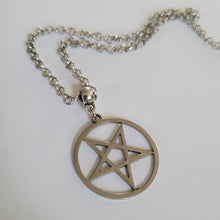 Load image into Gallery viewer, Inverted Pentagram Necklace, Your Choice of Gunmetal or Silver Rolo Chain, Mens Jewelry
