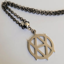 Load image into Gallery viewer, Vegan Anarchism Necklace, Your Choice of Gunmetal or Silver Rolo Chain, Mens Jewelry

