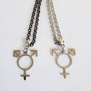 Transgender Necklace, Your Choice of Gunmetal or Silver Rolo Chain, Non Binary Trans Awareness Jewelry