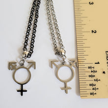 Load image into Gallery viewer, Transgender Necklace, Your Choice of Gunmetal or Silver Rolo Chain, Non Binary Trans Awareness Jewelry
