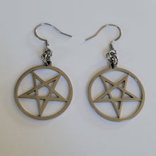 Load image into Gallery viewer, Inverted Pentagram Earrings, 5 Pointed Star Dangle Drop Earrings, Machine Cut Stainless Steel Charms
