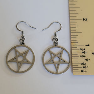 Inverted Pentagram Earrings, 5 Pointed Star Dangle Drop Earrings, Machine Cut Stainless Steel Charms