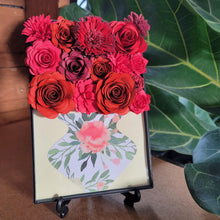 Load image into Gallery viewer, Red Flower Filled Vase Frame, Handmade Paper Flowers, 4x6 Black Frame, Nursery Powder Room Decor
