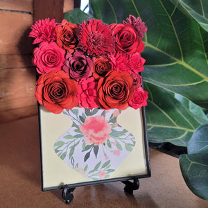 Red Flower Filled Vase Frame, Handmade Paper Flowers, 4x6 Black Frame, Nursery Powder Room Decor