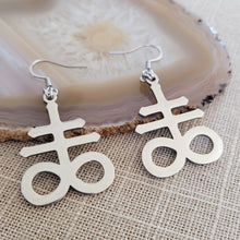 Load image into Gallery viewer, Leviathan Earrings, Satanic Cross Dangle Drop Earrings, Machine Cut Stainless Steel Charms
