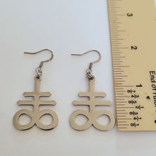 Load image into Gallery viewer, Leviathan Earrings, Satanic Cross Dangle Drop Earrings, Machine Cut Stainless Steel Charms

