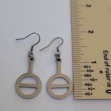 Load image into Gallery viewer, Agender Earrings, Non Binary Dangle Drop Earrings, Machine Cut Stainless Steel Charms
