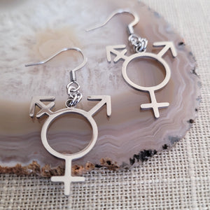 Transgender Earrings, Non Binary Trans Awareness Drop Dangle Earrings