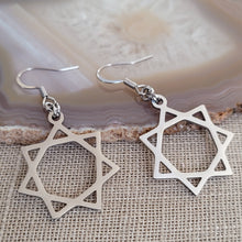 Load image into Gallery viewer, Heptagram Earrings, Seven Pointed Star, Stainless Steel Machine Cut Charms, Drop Dangle Earrings
