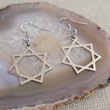 Load image into Gallery viewer, Heptagram Earrings, Seven Pointed Star, Stainless Steel Machine Cut Charms, Drop Dangle Earrings
