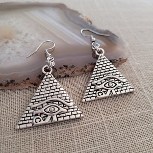 Pyramid Eye of Ra Earrings,  Dangle Drop Earrings, Egyptian Jewelry