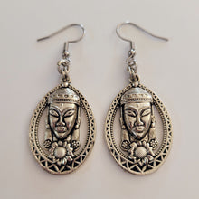 Load image into Gallery viewer, Buddha Earrings, Silver Dangle Drop Earrings, Buddhist Buddhism Jewelry
