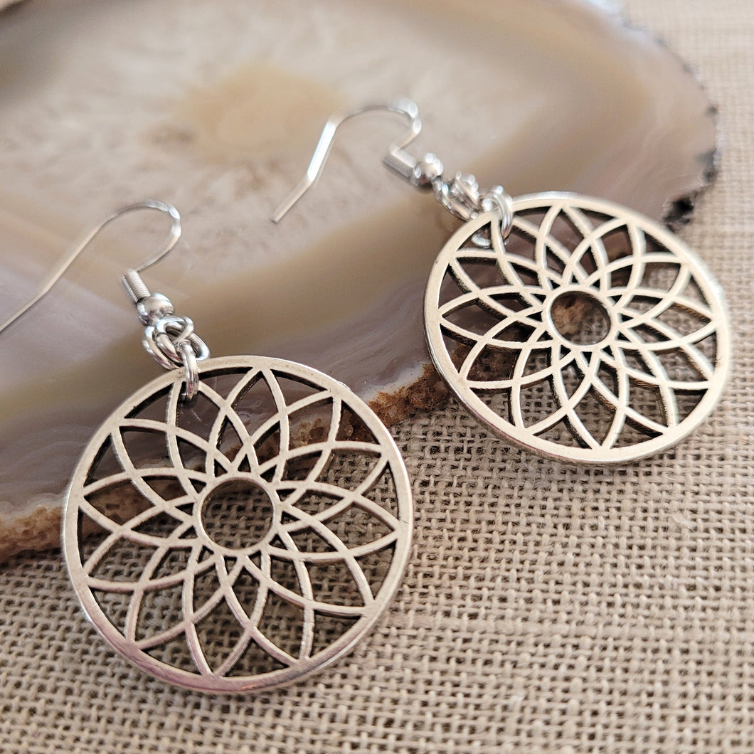 Flower of Life Earrings, Dangle Drop Earrings, Yoga Jewelry