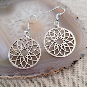 Flower of Life Earrings, Dangle Drop Earrings, Yoga Jewelry