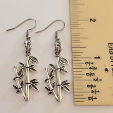 Load image into Gallery viewer, Bamboo Earrings,  Silver Dangle Drop Earrings, Plant Mom Jewelry
