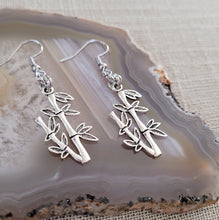 Load image into Gallery viewer, Bamboo Earrings,  Silver Dangle Drop Earrings, Plant Mom Jewelry
