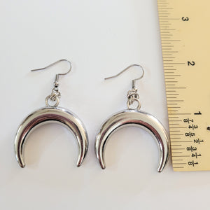 Horn Earrings,  Silver Dangle Drop Earrings
