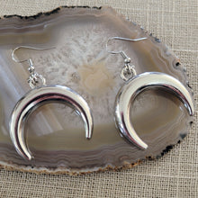 Load image into Gallery viewer, Horn Earrings,  Silver Dangle Drop Earrings

