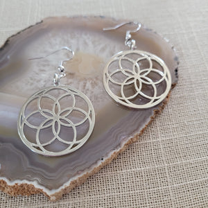 Seed of Life Earrings,  Silver Dangle Drop Jewelry