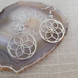 Seed of Life Earrings,  Silver Dangle Drop Jewelry