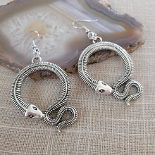 Load image into Gallery viewer, Coiled Snake Earrings,  Silver Dangle Drop Earrings
