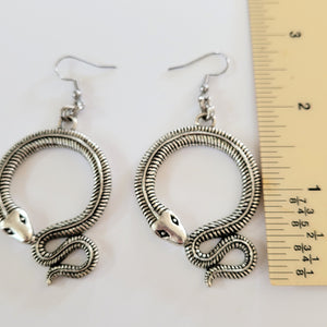 Coiled Snake Earrings,  Silver Dangle Drop Earrings