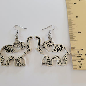 Elephant Earrings,  Silver Dangle Drop Earrings, Pachyderm Jewelry
