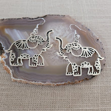 Load image into Gallery viewer, Elephant Earrings,  Silver Dangle Drop Earrings, Pachyderm Jewelry
