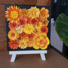 Load image into Gallery viewer, Orange and Yellow Flower Frame, Handmade Paper Flowers, 6x6 Black Frame Wall Art
