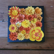 Load image into Gallery viewer, Orange and Yellow Flower Frame, Handmade Paper Flowers, 6x6 Black Frame Wall Art
