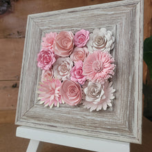 Load image into Gallery viewer, Pastel Pink Flowers Frame, Handmade Paper Flowers, 6x6 Woodgrain Frame, Nursery Powder Room Decor
