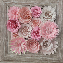 Load image into Gallery viewer, Pastel Pink Flowers Frame, Handmade Paper Flowers, 6x6 Woodgrain Frame, Nursery Powder Room Decor
