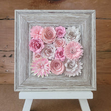 Load image into Gallery viewer, Pastel Pink Flowers Frame, Handmade Paper Flowers, 6x6 Woodgrain Frame, Nursery Powder Room Decor
